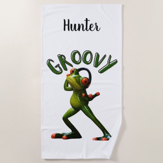 Groovy Grüner Frosch Strandtuch (Vorderseite)