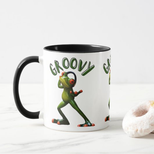 Groovy Grüner Frosch Tasse (Mit Donut)