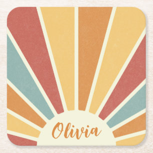 Groovy Grunge Retro Style Sonnenschein Design Rechteckiger Pappuntersetzer