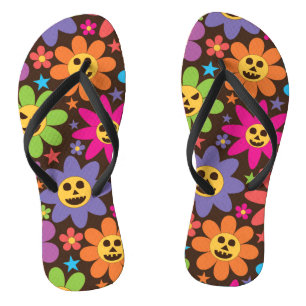 Groovy Gruselige Bunte Blumen Halloween Badesandalen