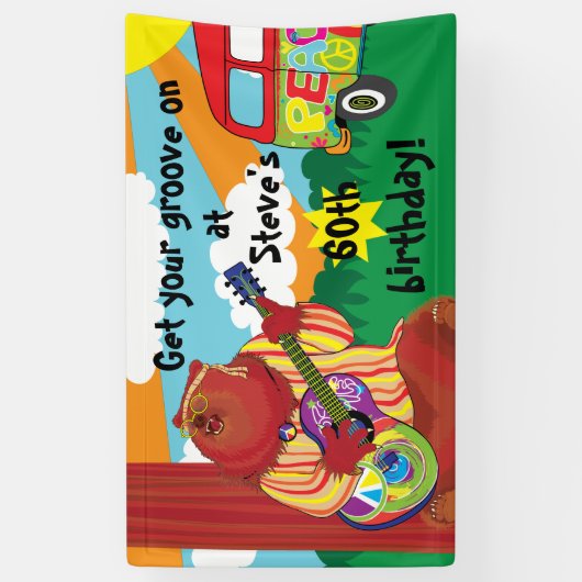 Groovy Guitar Bear Personalize Banner (Vertikal)