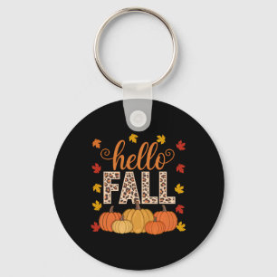 Groovy Hallo Herbst Ahornblätter Kürbis Leop Schlüsselanhänger
