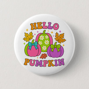 Groovy Hallo Kürbis Retro Herbst Halloween Button