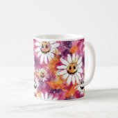 Groovy Halloween Blumen Kürbis Gesichter Kaffeetasse (VorderseiteRechts)