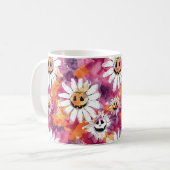 Groovy Halloween Blumen Kürbis Gesichter Kaffeetasse (Vorderseite Links)