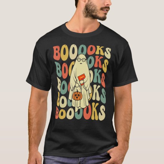 Groovy Halloween Booooks Ghost Hippie Boo Reading T-Shirt (Vorderseite)