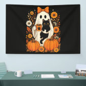 Groovy Halloween-Geist mit schwarzer Katze floral Banner (Messe)