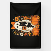 Groovy Halloween-Geist mit schwarzer Katze floral Banner (Vertikal)