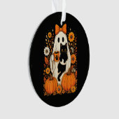 Groovy Halloween-Geist mit schwarzer Katze floral Ornament (Vorderseite)
