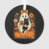 Groovy Halloween-Geist mit schwarzer Katze floral Ornament (Rückseite)