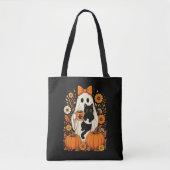Groovy Halloween-Geist mit schwarzer Katze floral Tasche (Vorderseite)