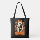 Groovy Halloween-Geist mit schwarzer Katze floral Tasche (Rückseite)