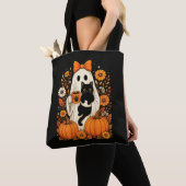 Groovy Halloween-Geist mit schwarzer Katze floral Tasche (Von Nahem)