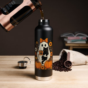 Groovy Halloween-Geist mit schwarzer Katze floral Trinkflasche