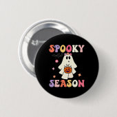 Groovy Halloween Ghost Holding Pumpkin Spooky Seas Button (Vorne & Hinten)