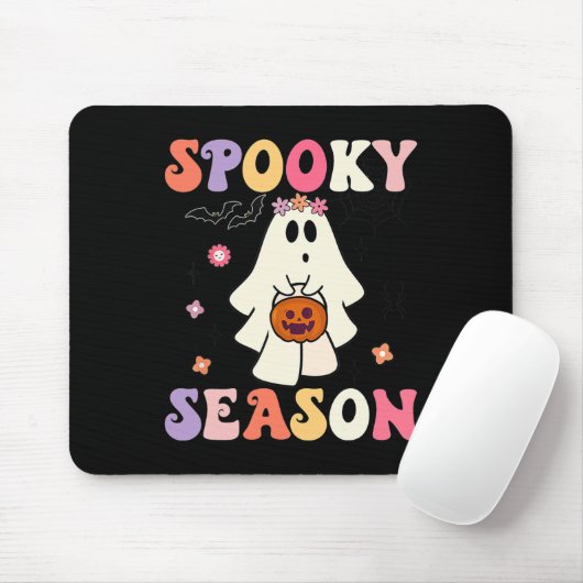 Groovy Halloween Ghost Holding Pumpkin Spooky Seas Mousepad (Mit Mouse)