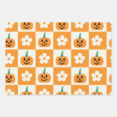 Groovy Halloween Ghosts Pumpkins und Blume Geschenkpapier Set (Vorderseite 3)