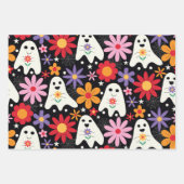 Groovy Halloween Ghosts Pumpkins und Blume Geschenkpapier Set (Vorderseite)