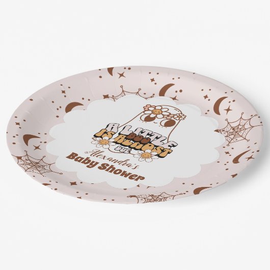 Groovy Halloween Little Boo Baby Shower Pappteller (Schrägansicht)