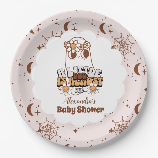 Groovy Halloween Little Boo Baby Shower Pappteller (Vorderseite)