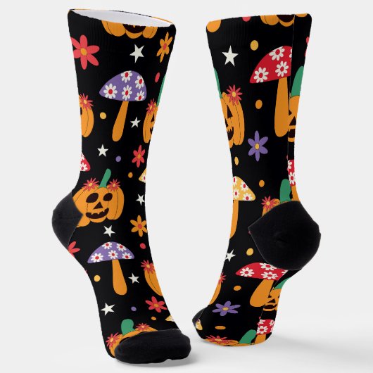 Groovy Halloween Pumpkins Blume und Pilze Socken (Gewinkelt)