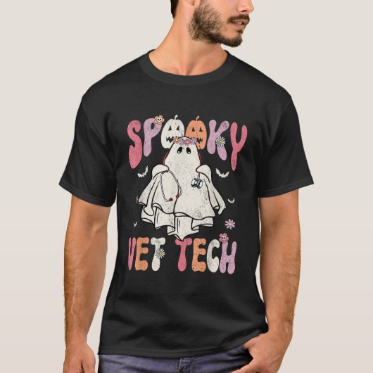 Groovy Halloween Spooky Vet Tech Veterinary Flor T-Shirt (Vorderseite)