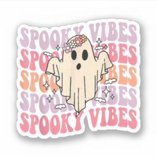 Groovy Halloween Spooky Vibes Retro Floral Ghost C Aufkleber
