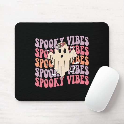 Groovy Halloween Spooky Vibes Retro Floral Ghost C Mousepad (Mit Mouse)