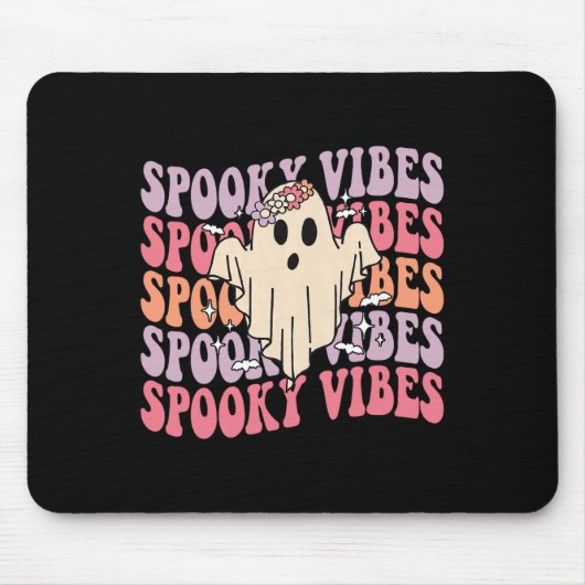 Groovy Halloween Spooky Vibes Retro Floral Ghost C Mousepad (Vorne)