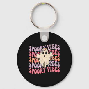 Groovy Halloween Spooky Vibes Retro Floral Ghost C Schlüsselanhänger