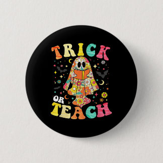 Groovy Halloween Trick oder lehren Retro Blumengho Button
