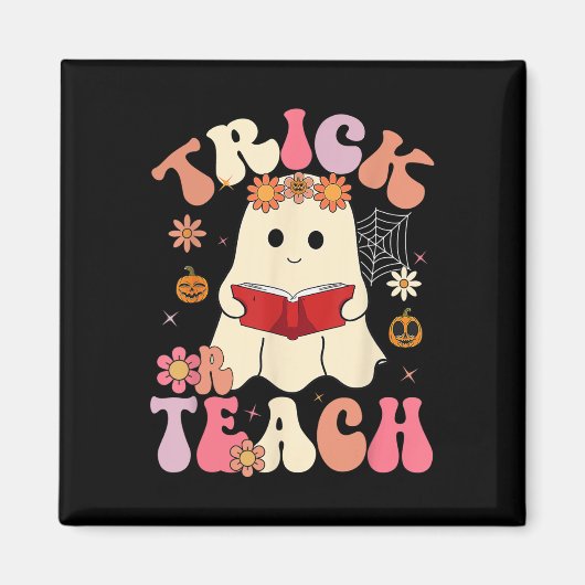 Groovy Halloween Trick oder lehren Retro Blumengho Magnet (Vorne)