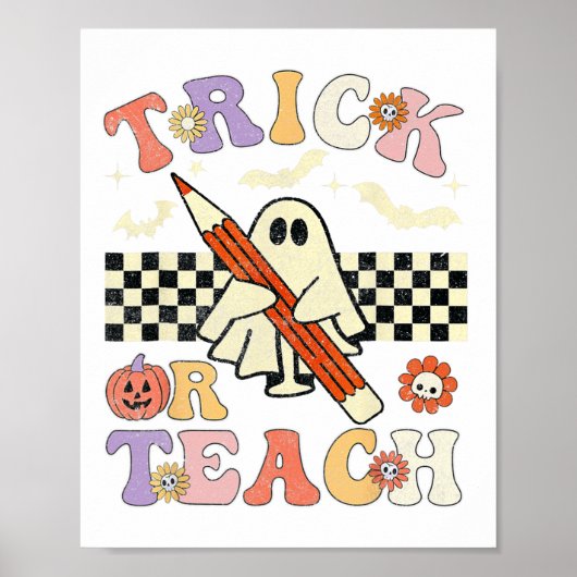 Groovy Halloween Trick oder lehren Retro Blumengho Poster (Vorne)