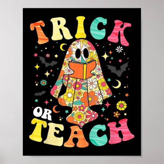 Groovy Halloween Trick oder lehren Retro Blumengho Poster (Vorne)