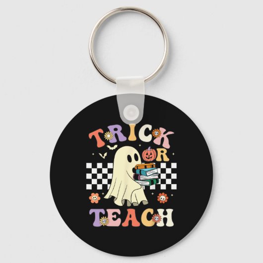 Groovy Halloween Trick oder lehren Retro Blumengho Schlüsselanhänger (Vorderseite)