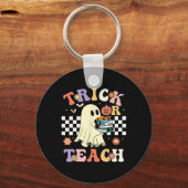 Groovy Halloween Trick oder lehren Retro Blumengho Schlüsselanhänger (Vorderseite)