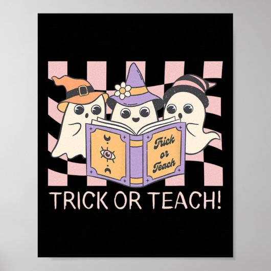 Groovy Halloween Trick oder Teach Retro Ghost Teac Poster (Vorne)