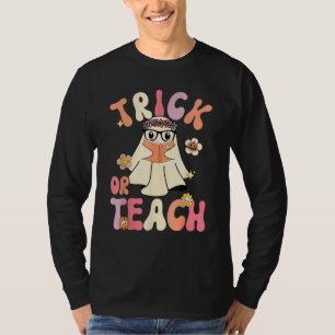 Groovy Halloween Trick or Teach Retro Floral Geist T-Shirt