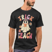 Groovy Halloween Trick or Teach Retro Floral Ghost T-Shirt (Vorderseite)