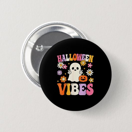 Groovy Halloween Vibes Costume Ghost Pumpkin  Button (Vorne & Hinten)