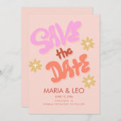 Groovy Hand Drawn Letters Save the Date Einladung (Vorne/Hinten)