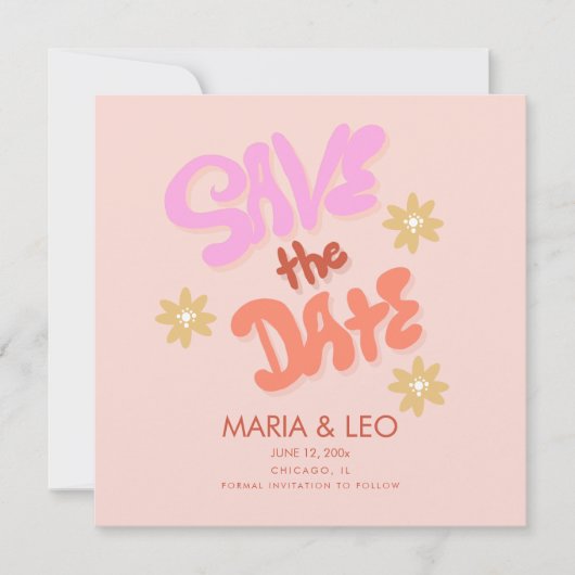 Groovy Hand Drawn Letters Save the Date Karte (Vorderseite)