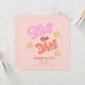 Groovy Hand Drawn Letters Save the Date Karte (Vorderseite/Rückseite Beispiel)