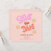 Groovy Hand Drawn Letters Save the Date Karte (Vorderseite/Rückseite Beispiel)