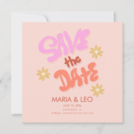 Groovy Hand Drawn Letters Save the Date Karte (Vorderseite)