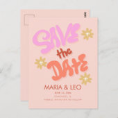 Groovy Hand Drawn Letters Save the Date Postkarte (Vorne/Hinten)