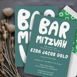 Groovy Handlettering Custom Bar Bnai Mitzvah Green Einladung