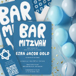 Groovy Handlettering Custom Bar Mitzvah Blue Einladung<br><div class="desc">Perfekte Karte, um eine Bar mitzvah anzukündigen! Handgefertigte Kunst für Sie mit Griffe auf der Vorder- und Rückseite! Vollständig anpassbar! Klicken Sie auf "Personalisieren" oben, um den Text zu bearbeiten. Klicken Sie auf "Bearbeiten mit dem Design-Tool", um die Schriftart, Farben und Platzierungen anzupassen und das Design auf der Rückseite zu...</div>