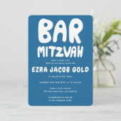 Groovy Handlettering Custom Bar Mitzvah Blue Stars Einladung (Stehend Vorderseite)