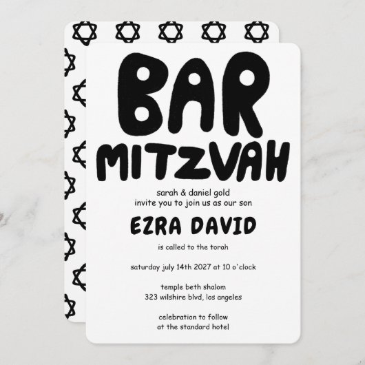 Groovy Handlettering Custom BAR Mitzvah Bold Stars Einladung (Vorne/Hinten)